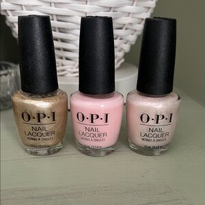 OPI Nail Lacquer Set — Gold, Baby Pink & Pearlescent Pink